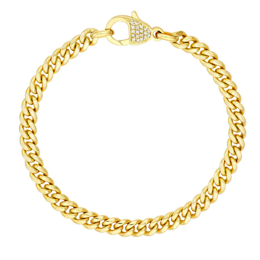 Pave Diamond Pear Lock Curb Chain Bracelet