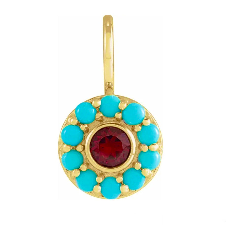 Garnet + Turquoise Yellow Gold Charm