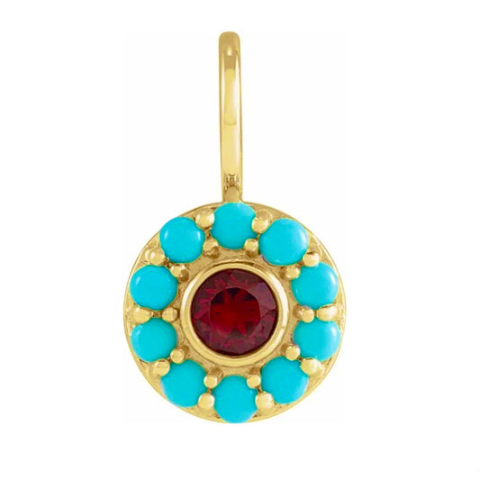 Garnet + Turquoise Yellow Gold Charm
