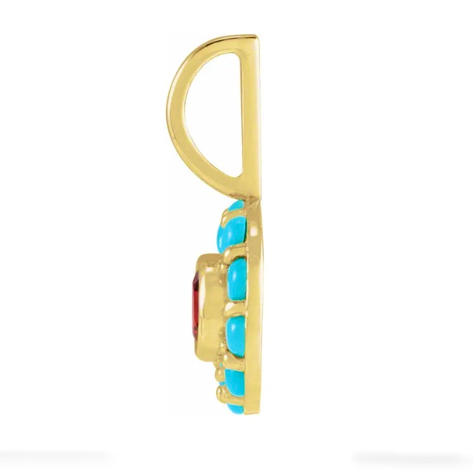 Garnet + Turquoise Yellow Gold Charm