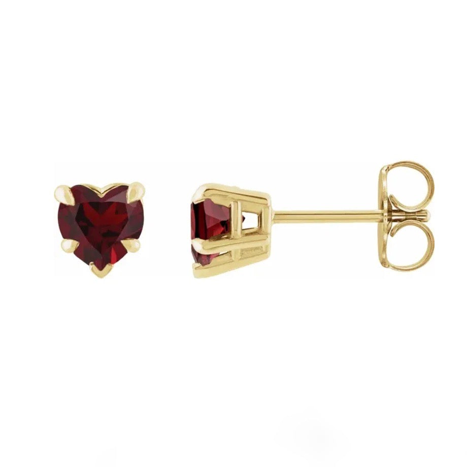 BLACK CHERRY Garnet Heart Studs