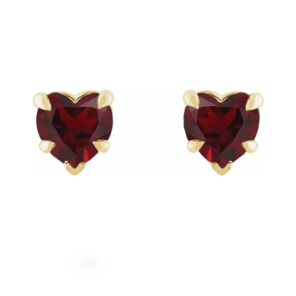 BLACK CHERRY Garnet Heart Studs