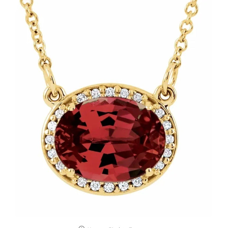 BLACK CHERRY Garnet + Diamond Halo Pendant