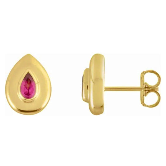 TICKLED PINK Ruby Pear Cut Studs