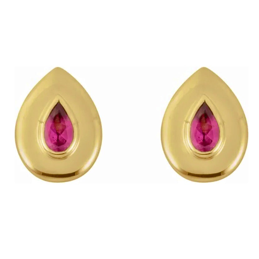 TICKLED PINK Ruby Pear Cut Studs