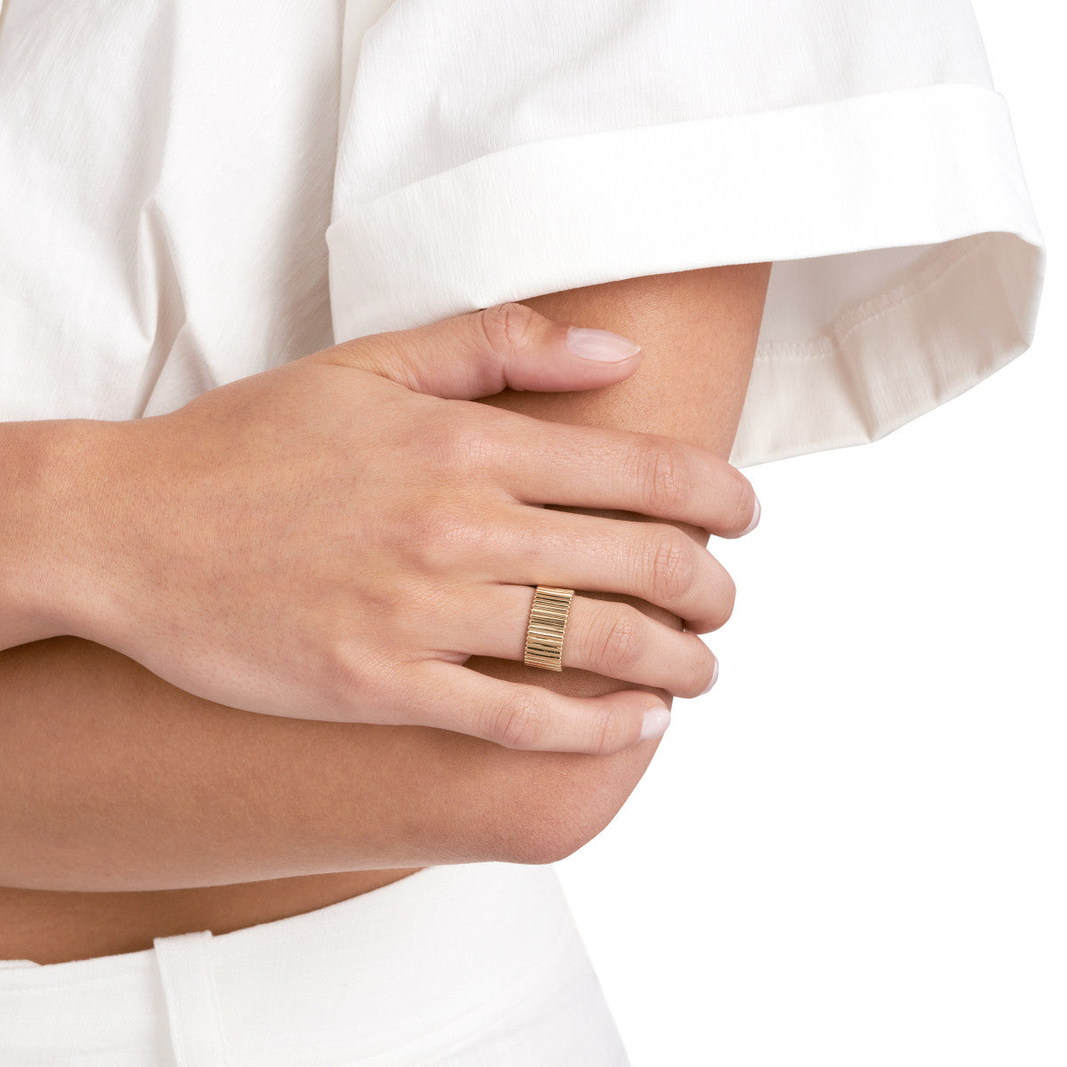 RADIANT Ribbed Cigar Wide Band Ring