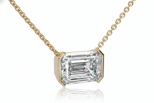 East West Emerald Diamond Half Bezel Pendant