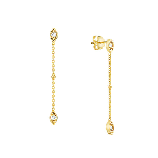 Diamond Marquise Bezels + Bead Drop Earrings