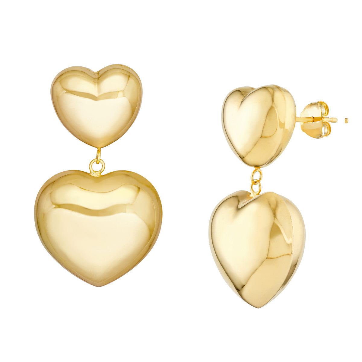 HEART Double Puff Drop Dangle Earrings