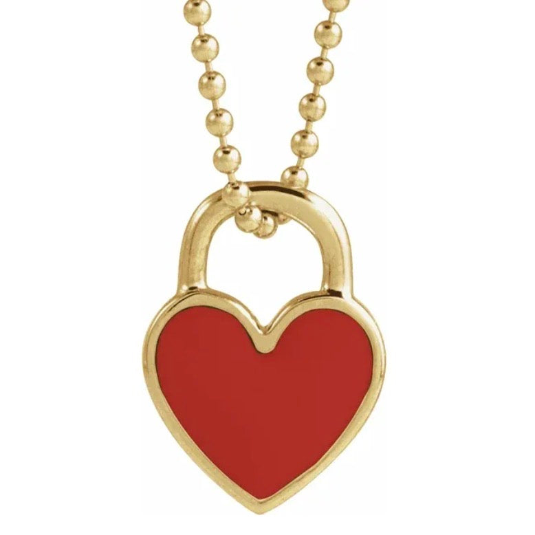 HEART Red Enamel Pendant Necklace