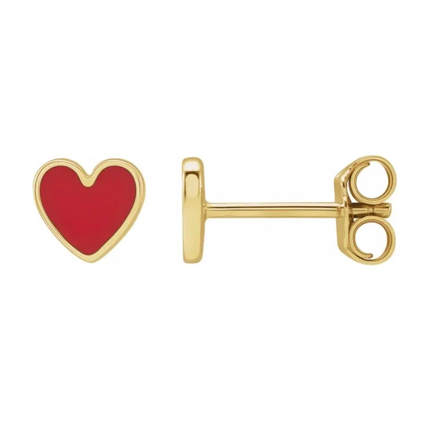 HEART Red Enamel Studs