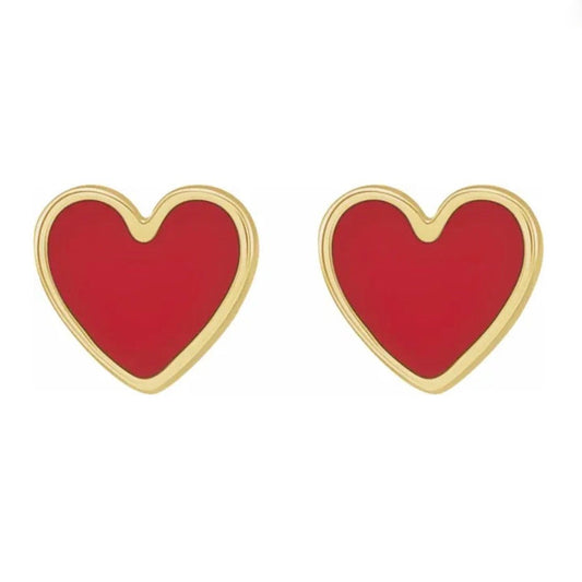 HEART Red Enamel Studs