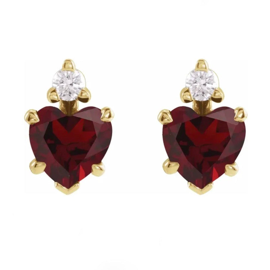 BLACK CHERRY Garnet Heart + Diamond Studs