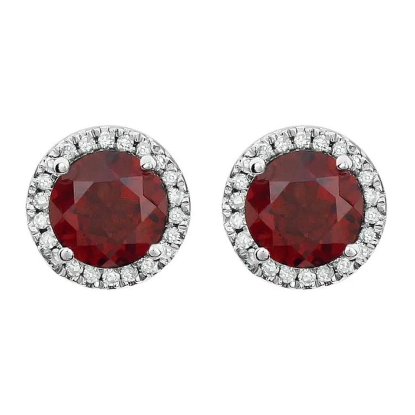 BLACK CHERRY Diamond Halo + Garnet Studs