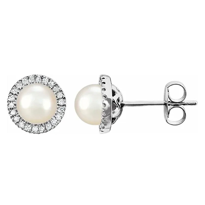 PEARL + Diamond Halo Studs