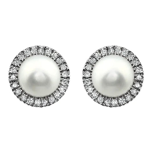 PEARL + Diamond Halo Studs