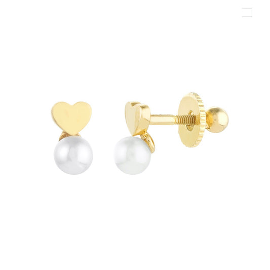 FLOWER GIRL Heart + Pearl Stud Earrings