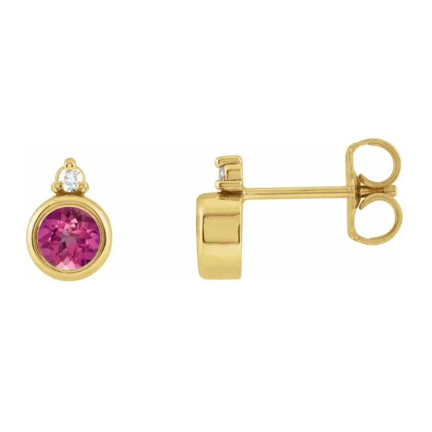 TICKLED PINK Tourmaline + Diamond Studs