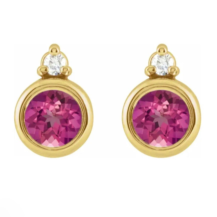 TICKLED PINK Tourmaline + Diamond Studs