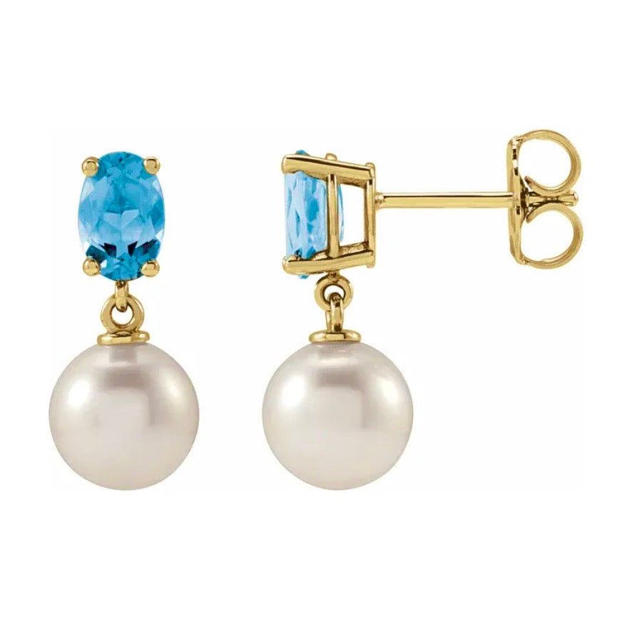 SOMETHING BLUE Aquamarine + Akoya Pearl Drop Earrings