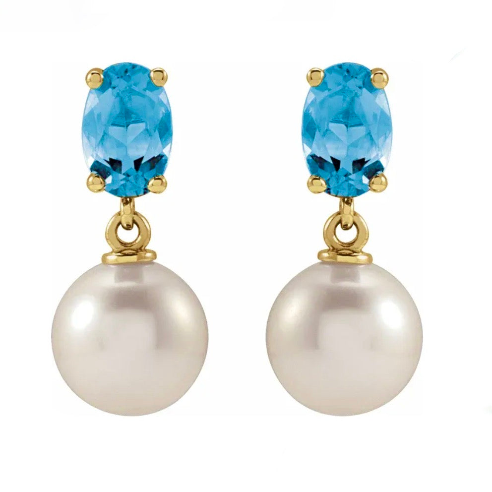 SOMETHING BLUE Aquamarine + Akoya Pearl Drop Earrings