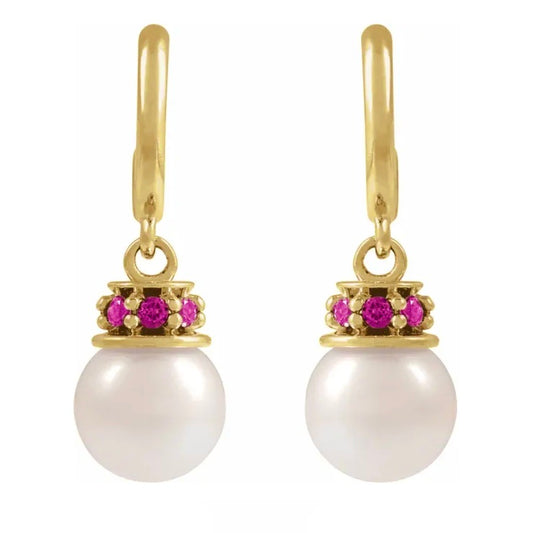 TICKLED PINK Tourmaline + Pearl Drop Hoop Earrings