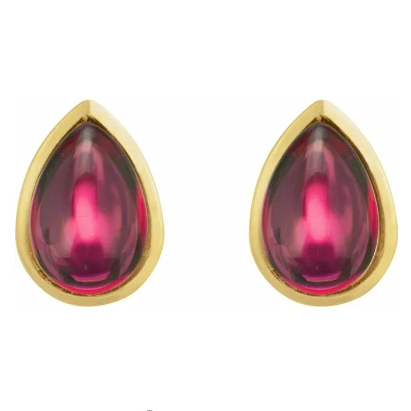 BLACK CHERRY Garnet Pear Cabachon Studs